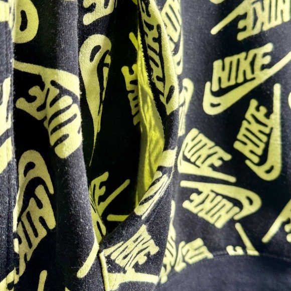 Nike Sport Black Yellow Volt Allover Print Pullover Hoodie Sz Large - Picture 6 of 12